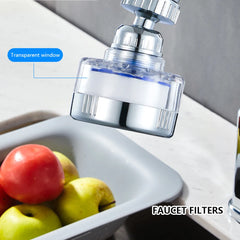 A chrome kitchen faucet aerator with a transparent window showing an internal white filter.