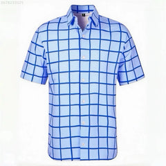 Men's shirt short-sleeved shirt Hawaiian style red and blue plaid lapel casual breathable non-iron vacation street wear XS-6XL