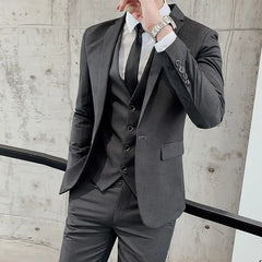suit 6XL (Blazer+ Vest + Pants) Men's Fashion Casual Gentleman Slim Fit Work solid color outdoor Business wedding banquet suit