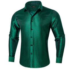Men's Patterned Brocade Shirt with Gold Crown Collar Accents: Perfect for Luxury Galas, Formal Weddings