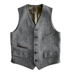 Men's Vest Male Slim Fit Herringbone Fabric Waistcoat Elegant Tweed Vest for Wedding Groomsmen