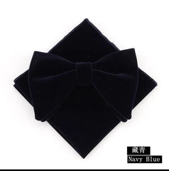 Linbaiway Mens Velvet Big Bowtie Handkerchief Set for Men Wedding Dress Necktie Butterfly Pocket Square Towel Set Custom Logo