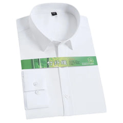 Bamboo Fiber Men's Shirt Long Sleeve Stretch Free Care Comfort Soft Business Professional Formal White Dress Shirts for Men 8XL