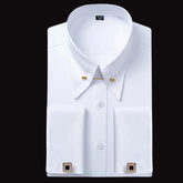 Premium Mens Pin Collar Dress Shirts Stylish French Cuff Button Male Business Formal Shirt For Party Wedding White Black