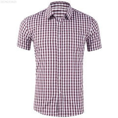 Men's shirt short-sleeved shirt Hawaiian style red and blue plaid lapel casual breathable non-iron vacation street wear XS-6XL