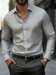 Men's fashionable polka dot print long-sleeved shirt, popular business casual slim-fit versatile daily commuting trendy shirt