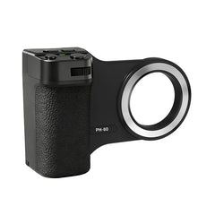 A black universal phone vlogging handle with a textured grip and a circular magnetic mount.