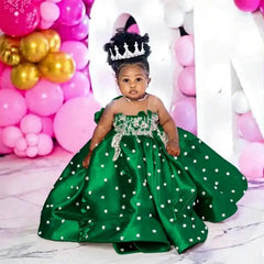 Fuchsia Beading Girl's Birthday Party Dresses Customized Ball Gown Puffy Flower Girl Dress Princess Baby Kids Pageant Gowns