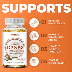 2-in-1 Vitamin D3 K2 Supplement Softgel, 10000 IU VIT D3 + 200 MCG Vitamin K2, Support Calcium Absorption in Bones
