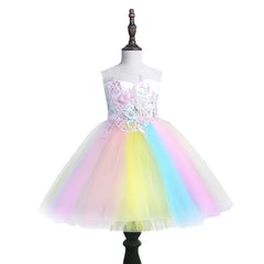 1-9Y Kids Princess Style Girls Dress Mesh Skirt Puffy Children Sleeveless Vest Wedding Party Ceremony Flower Girl Outfit Elegant
