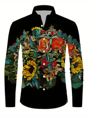 Brand New Men's Fashion Long Sleeve Shirt Striped Flowers Casual Men's Four Seasons Business Shirt