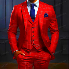 New Plaid Navy Blue Men Suit Groom Groomsman Wedding Party Formal Business Prom Male Tuxedos 3 Piece Set Blazer Vest Pants