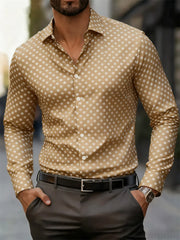 Men's fashionable polka dot print long-sleeved shirt, popular business casual slim-fit versatile daily commuting trendy shirt