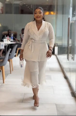 Miyake Folds Fall/Winter 2024 New Fringe Suit Lapel Lace-up Coat With Straight Skirt Two-piece Set SHOWLU FASHION STORE