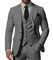 3 Piece Solid Wedding Men Suits Formal Groom Tuxedos Prom Party Male Suits Fashion Men Clothing Set Peak Lapel Jacket Pants Vest