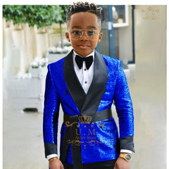Boys' shiny suit 2-piece set (jacket+pants) gold sequin shawl lapel waistband custom children tuxedo for wedding banquet party