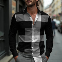 Men's Gradient Geometric Print Long Sleeve Shirt Fashionable Designer Lapel Button up for Outdoor Leisure Vacation