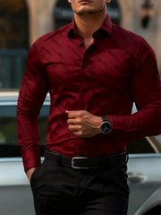 Men's shirt fashion geometric line print long sleeve shirt business office casual slim versatile daily outdoor commuting top