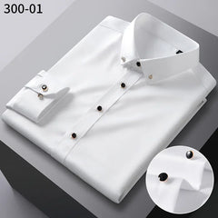 Men's Silk Shirts Long Sleeve Diamond Button New Stretch Silky Business Formal Social No Iron Anti Wrinkle Soft Fashion Clothes