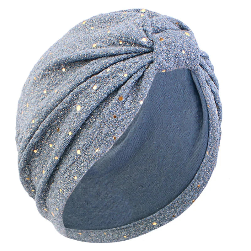 Women's Solid Color Sequin Knotted Turban Hijab Chemo Cap Cancer Hat Hair Loss Headscarf Beanie Bonnet Head Wrap Headband Mujer SHOWLU FASHION STORE