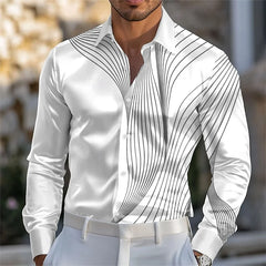 Men's Abstract Liquid Art Satin Shirt Fashion Casual Vacation Summer Spring Autumn Lapel Long Sleeve Shirt Pink Blue Gold Green