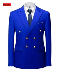 Men Double Breasted Suit Black Slim Fit High Quality Wedding Costume Party Prom Gold Button Male Suits