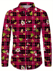 Christmas Festival Theme Men's 3D Printed Formal Shirts Christmas Tree Santa Claus Graphic Long Sleeve Shirt Fashion Men's Shirt