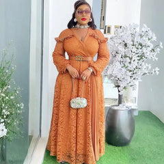 Elegant African Dresses for Women 2025 New Summer Fashion Africa Clothing Plus Size Muslim Lace Evening Party Long Dress
