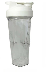 A clear 600ml Tritan plastic shaker bottle with a white lid and measurement markings.