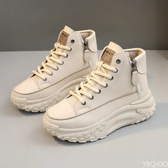 Fashionable versatile high top shoes autumn new round toe thick sole height increasing women's shoes comfortable women's shoes