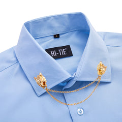 Hi-Tie Long Sleeve Mens Shirts Silk Brown Solid Lapel Green Black Red Beige Purple Pink Slim Fit Shirt Wedding Business Formal