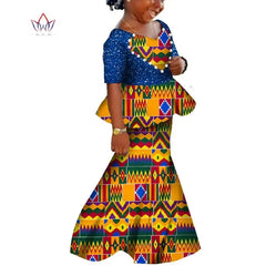 African Kids Dresses African Dashiki Print Cotton Wax Matching Dresses Africa Children Summer Plus Size Clothing
