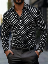 Men's fashionable polka dot print long-sleeved shirt, popular business casual slim-fit versatile daily commuting trendy shirt