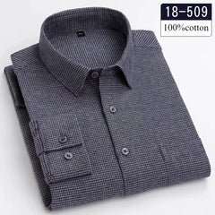 high quality 100%cotton brushed long-sleeve shirts for men slim fit formal shirt designer plaid clothes soft casual striped tops