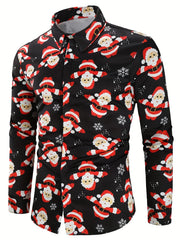 Christmas Festival Theme Men's 3D Printed Formal Shirts Christmas Tree Santa Claus Graphic Long Sleeve Shirt Fashion Men's Shirt