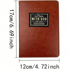 A brown, leather-textured devotional book for men measuring 17cm by 12cm.