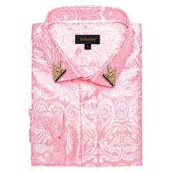 Men's Patterned Brocade Shirt with Gold Crown Collar Accents: Perfect for Luxury Galas, Formal Weddings