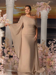 Plus Size Strapless Apricot Chiffon Floor-Length Evening Dress 4xl 5xl Luxury Chiffon Bridesmaid Floor-Length Prom Gown Women SHOWLU FASHION STORE