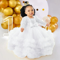 Lovely Flower Girl Dresses for Wedding Sequins Full Sleeve Floor Length Baby Girl Prom Gown for Photoshoot First Communion Gowns