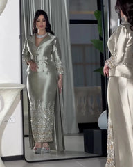 Silver Grey Sheath Prom Dresses Long for Women 2025 Beading Crystal Diamond Formal Evening Gowns Customized SHOWLU FASHION STORE