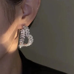 New Design Luxury Zircon Flower Stud Earrings for Women Fashion Brand Jewelry Double Used Crystal Leaves Earrings SHOWLU FASHION STORE