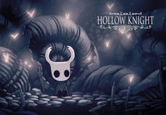 A canvas print featuring the Hollow Knight character standing in a dark, atmospheric landscape.