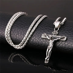 Men's European and American Personalized Religious Jesus Cross Necklace Fashionable Golden Cross Pendant Necklace Jewelry Gift