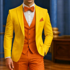 Men's Formal White And Orange Suit Occasion Wedding Groomsmen Graduation Dance Smoking 3 Piece Tuxedo Traditional Male Attire