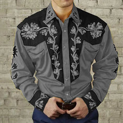 Floral leopard print retro style men's shirt western shirt outdoor street casual daily autumn and winter lapel long-sleeved shir