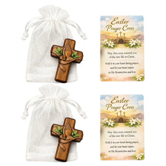 Small Pocket Prayer Cross with Card, Portable Wooden Prayer Cross Pocket Card with Bag for Easter Christmas Token, Church Favors