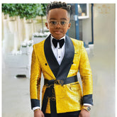 Boys' shiny suit 2-piece set (jacket+pants) gold sequin shawl lapel waistband custom children tuxedo for wedding banquet party