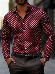 Men's fashionable polka dot print long-sleeved shirt, popular business casual slim-fit versatile daily commuting trendy shirt