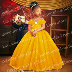 Princess Royal Blue Flower Girl Dresses For Wedding Customized Beaded Tulle Toddler Girls Pageant Dress Kids Formal Wear