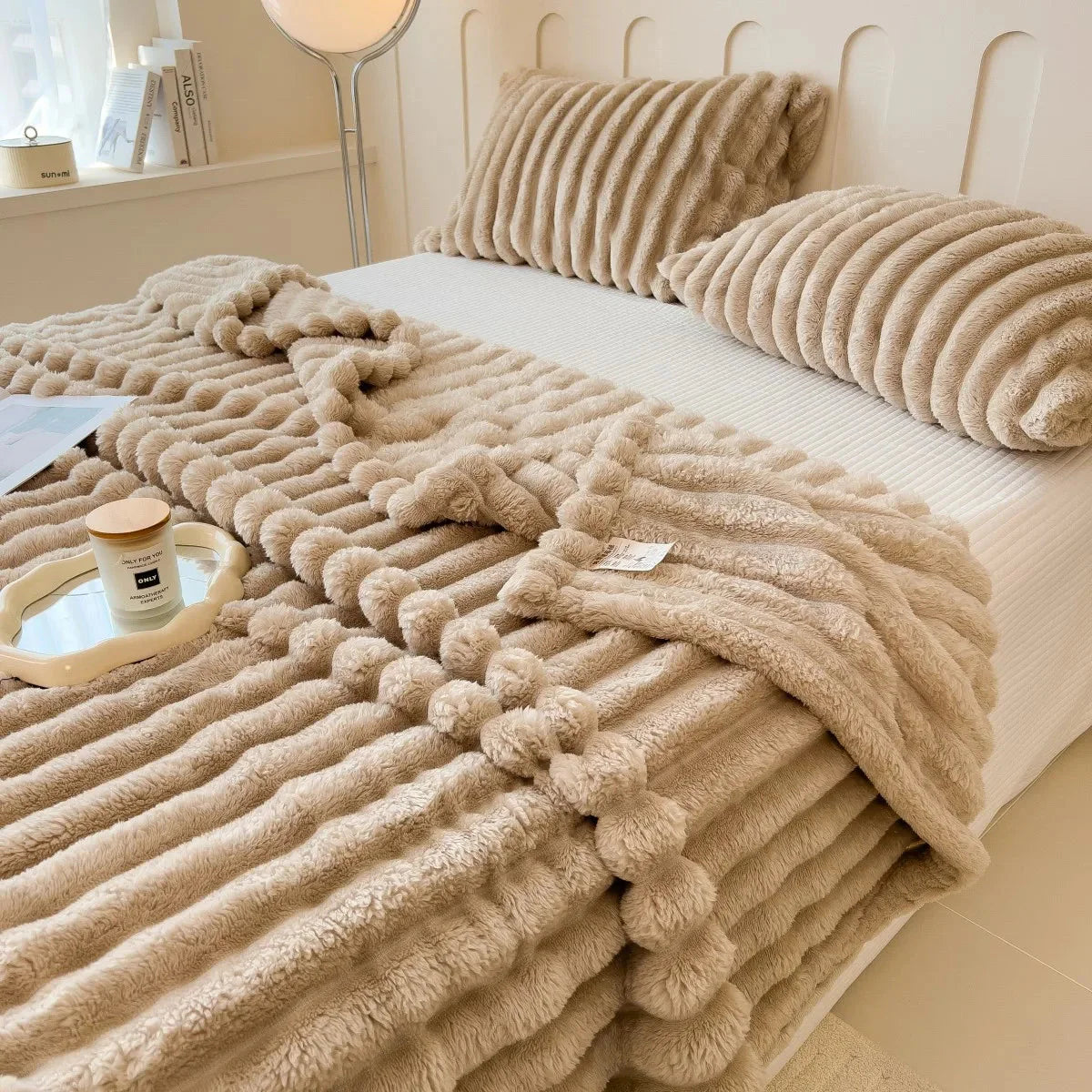 Solid color thickened wide striped multifunctional blanket, can be used as bed sheet cover blanket, nap blanket, pet blanket SHOWLU FASHION STORE